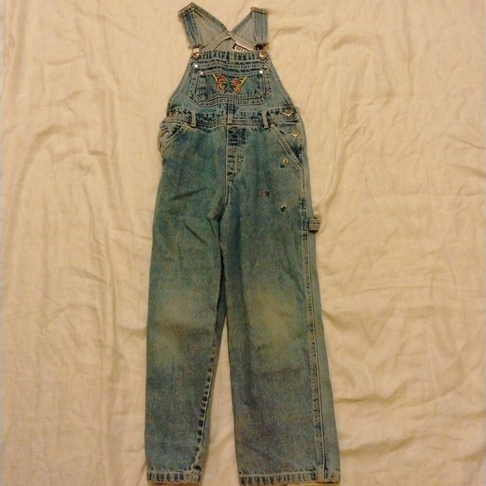 Y2K Girl’s Vintage Denim Overalls Carpenter Gitano Floral Embroidered Size 7/8